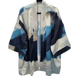 Soft Surroundings Ainsley Abstract Print Watercolor Blue Kimono Jacket One Size